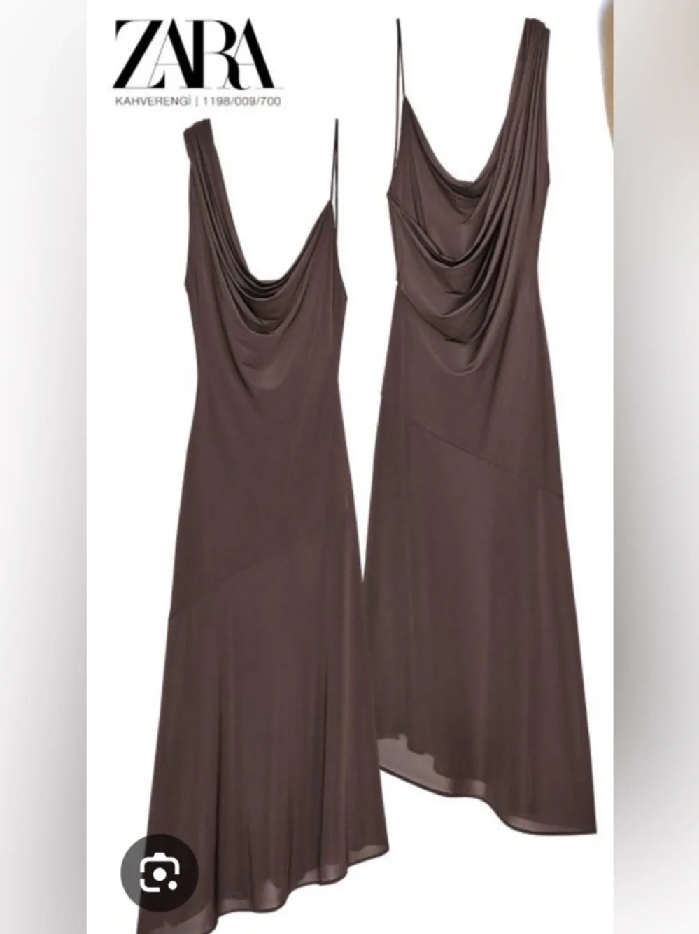 ZARA Chocolate Brown Asymmetrical Draped Strap Maxi Dress w/ Built-In Bodysuit - Picture 2 of 11